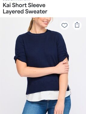 Design History Short Sleeve Layered Sweater - Navy